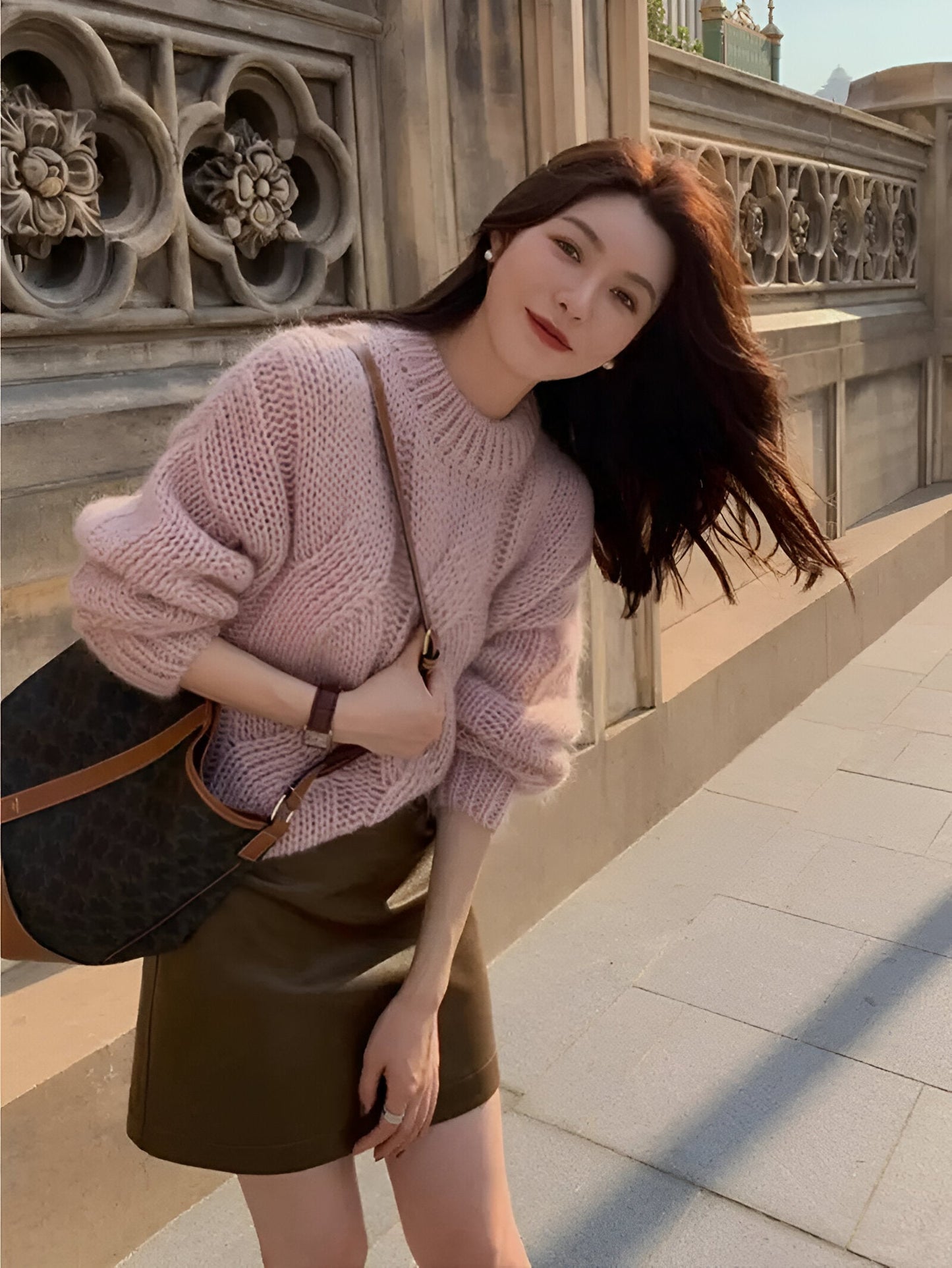 Miriam | Elegancki sweter z dzianiny w kolorze różowym