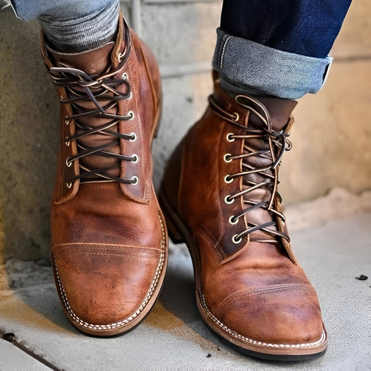 Oliver | Skórzane sznurowane buty retro na zim